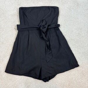 Petal & Pup Christie Strapless Linen Blend Romper Black Smocked Back Sz XS NWOT